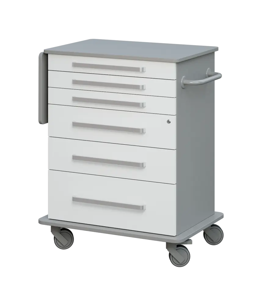 DEXTER 06 vozík asistenční, korpus a desky šedá / zásuvky bílá